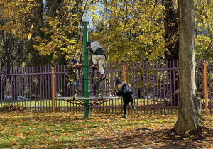 Zdjęcie przedstawia dzieci podczas zabaw w ogrodzie