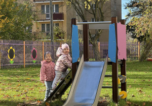 Zdjęcie przedstawia dzieci podczas zabaw w ogrodzie