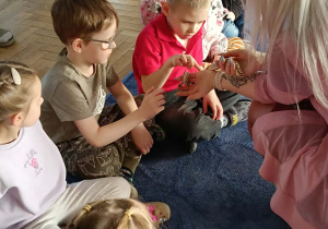 dzieci przyglądające się zwierzętom