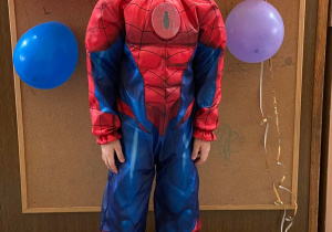 Zdjęcie przedstawia chłopca przebranego za spidermana